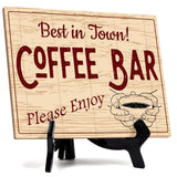 Signs ByLita Best in Town Coffee Bar Please Enjoy, Rustic Table Sign With Acrylic Stand (8 x 6