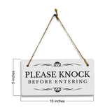 Please Knock Before Entering 5" x 10" Hanging Wall or Door Sign | Rustic Twine | Stylish Business or Office Signage