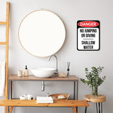 Portrait Round Plus Danger No Jumping Or Diving Shallow Water Wall or Door Sign | Indoor Gym & Pool Signage
