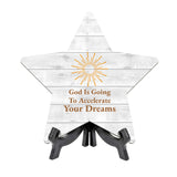 Religious Decor Star Table Sign Premium Sublimated Hardboard | Includes Acrylic Easel Stands | Family And Friends Community | Church Table Sign
