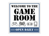 Square Plus Welcome To The Game Room Open Daily Wall or Door Sign | Easy Installation | Gaming Room Signage