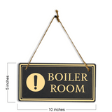 Boiler Room 5x10 Hanging Plus Wall or Door Sign | Rustic Twine | Workplace Safety Signage
