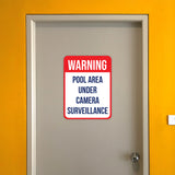 Portrait Round Plus Warning Pool Area Under Camera Surveillance Wall or Door Sign | Indoor Gym Signage
