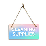 Cleaning Supplies 5x10 Hanging Plus Wall or Door Sign | Rustic Twine | Range of Vibrant Decor Styles | Room Signs For Home and Business
