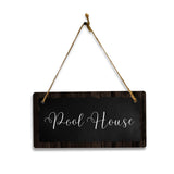 Pool House 5x10 Hanging Plus Wall or Door Sign | Rustic Twine | Range of Vibrant Decor Styles | Room Signs For Home and Business
