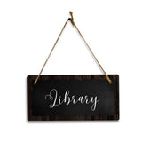Library 5x10 Hanging Plus Wall or Door Sign | Rustic Twine | Range of Vibrant Decor Styles | Room Signs For Home and Business