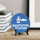 Sanitation Station Circle Table Sign with Acrylic Stand (5x5") | Public Spaces Signage