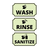 Notched Standard Wash Rinse Sanitize (Set of 3) Wall or Door Sign | Warning/Safety/Reception 3 pcs