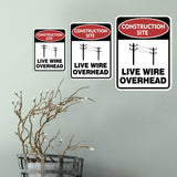 Portrait Round Plus Construction Site Live Wire Overhead Wall or Door Sign | Health And Safety Signage