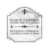 Heritage Plus Please Be Considerate And Keep Noise To A Minimum Por favor sea considerado y mantenga el ruido al mínimo Wall or Door Sign | Bilingual Signage