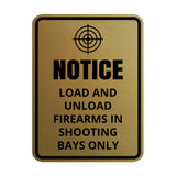 Signs ByLITA Portrait Round Notice: Load and Unload Firearms In Shooting Bays Only Door or Wall Sign Easy Installation | Health And Safety | Building And Danger Signs
