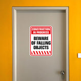 Portrait Round Plus Construction In Progress Beware of Falling Objects Wall or Door Sign | Health And Safety Signage