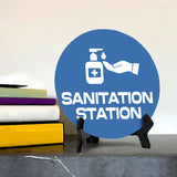 Sanitation Station Circle Table Sign with Acrylic Stand (5x5") | Public Spaces Signage