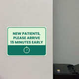 Classic Framed Plus New Patients, Please Arrive 15 Minutes Early Door or Wall Sign | Medical Facility Reception Patient Reminders