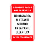 Portrait Round Plus Devuelva todos los Artículos No Deseados Al Estante Situado en la Parte Delantera de los Probadores Wall or Door Sign | Spanish Dressing Room Retailer Signage