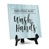 Signs ByLITA Employees Must Wash Hands, Wood Color, Square Table Sign (5" x 5”)