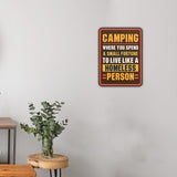 Portrait Round Plus Camping: Where You Spend A Small Fortune To Live Like A Homeless Person Door or Wall Sign | Camping RV Decoration