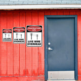Portrait Round Plus Construction Site Live Wire Overhead Wall or Door Sign | Health And Safety Signage