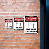 Portrait Round Plus Construction Site Live Wire Overhead Wall or Door Sign | Health And Safety Signage