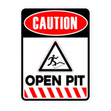 Portrait Round Plus Caution Open Pit Wall or Door Sign | Health And Safety Signage