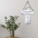 When you go through deep waters, I will be with you Cross Hanging Sign | Rustic Twine | Inspiring Religious Bible Decor
