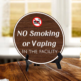 No Smoking or Vaping in The Facility (5 x 5“) Circle Table Sign with Acrylic Stand | Warning Signage