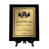MVP (Most Valuable Player) Customizable Black Frame Award Plaque | Easel Mount Option | Achievement and Recognition Personalizable Plaques