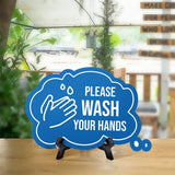 Please Wash Your Hands Cloud Speech Bubble (6 x 4") Table Sign With Acrylic Easel
