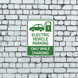 Portrait Round Plus Electric Vehicle Parking Only While Charging Door or Wall Sign | Electric Vehicle Charging Station | Parking