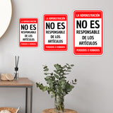 Portrait Round Plus La Administración No Es Responsable de los Artículos Perdidos o Robados Wall or Door Sign | Spanish Dressing Room Retailer Signage