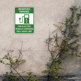 Portrait Round Plus Reserved Parking For Electric Vehicle Charging Only Hour Limit Door or Wall Sign | Electric Vehicle Charging Station | Parking