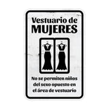 Portrait Round Plus Vestuario de mujeres No se permiten niños del sexo opuesto en el área de vestuario Wall or Door Sign | Spanish Dressing Room Retailer Signage