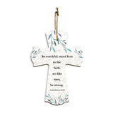 Be watchful, stand firm in the faith, act like men, be strong. Corinthians 16:13 11.5" x 8" Cross Hanging Sign | Rustic Twine | Inspiring Religious Bible Decor