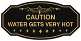 Signs ByLITA Victorian Caution Water Gets Very Hot Wall or Door Sign - Laser-Engraved Lettering | Durable ABS Plastic | Vibrant Colors | Powerful Foam Tape