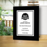 Sales Performance Customizable Black Frame Award Plaque | Easel Mount Option | Achievement and Recognition Personalizable Plaques