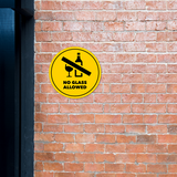 Circle Plus No Glass Allowed Wall or Door Sign | Easy Installation | Office & Public Parks Warning Signage