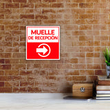 Square Plus Muelle De Recepción Right Arrow Wall or Door Sign | Spanish | Health & Safety Warehouse Business Signage