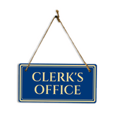 Clerk's Office 5" x 10" Hanging Wall or Door Sign | Legal and Court House Rustic Twine Signage