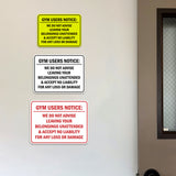 Signs ByLITA Classic Framed Gym Users Notice: We Do Not Advise Leaving Your Belongings Unattended & Accept No Liability For Any Loss or Damage Door or Wall Sign Easy Installation | Warning Health & Safety | Office & Venues