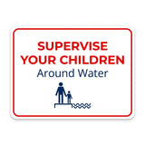 Classic Framed Plus Supervise Your Children Around Water Door or Wall Sign | Child Safety Business Signs