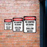 Portrait Round Plus Danger No Jumping Or Diving Shallow Water Wall or Door Sign | Indoor Gym & Pool Signage