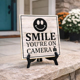 Smile You're On Camera 5"x 5" Square Table Sign With Acrylic Easel|Home & Office Decor|Multipack