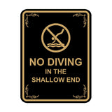 Signs ByLITA Portrait Round No Diving in The Shallow End Door or Wall Sign | Easy Installation | Elegant Design | Pool Safety