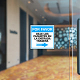 Square Plus Por Favor Dejar Los Paquetes En La Entrada Trasera Right Arrow Wall or Door Sign | Spanish | Health & Safety Warehouse Business Signage