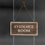 Evidence Room 5" x 10" Hanging Wall or Door Sign | Legal and Court House Rustic Twine Signage
