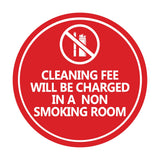 Circle Cleaning Fee Will Be Charged In A Non Smoking Room Wall or Door Sign
