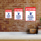 Portrait Round Plus Attention Please Shower Before Entering Pool Wall or Door Sign | Indoor Gym Signage