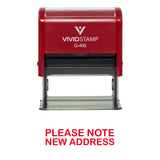 Red PLEASE NOTE NEW ADDRESS Self Inking Rubber Stamp