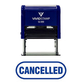 Blue Cancelled Button with Border Office Self-Inking Office Rubber Stamp
