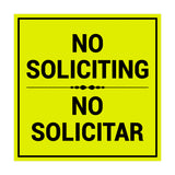 Square No Soliciting No Solicitar Sign with Adhesive Tape, Mounts On Any Surface, Weather Resistant